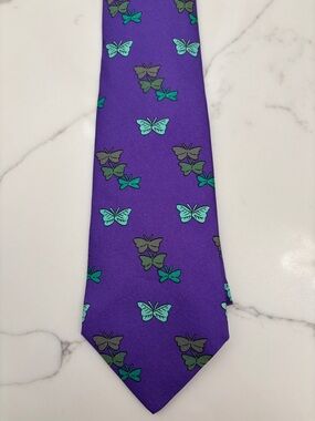 Hermes RARE Purple Butterfly Print Silk Tie Style 7133 FA